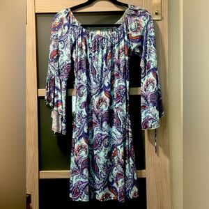 Off the shoulder, blue and light dress